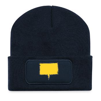 Eckige Sprechblase in Gelb used look - Recycelte Patch Beanie - French Navy - Vorne