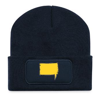 Eckige Sprechblase rechts in Gelb used look - Recycelte Patch Beanie - French Navy - Vorne