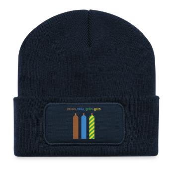 Braun, blau, grün-gelb - Elektriker Geschenk - Recycelte Patch Beanie - French Navy - Vorne