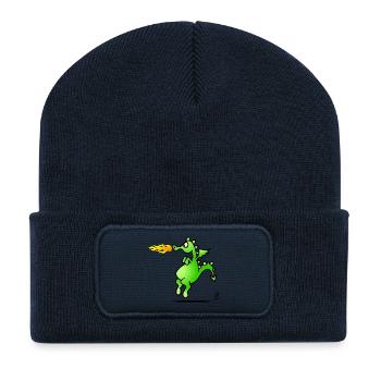 Fiery Dragon Cartoon Design - Recycled Patch Beanie - french navy - Front