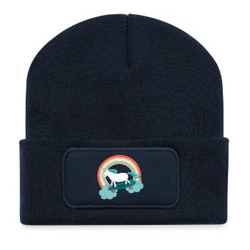 Einhorn Skateboard Longboard Regenbogen - Recycelte Patch Beanie - French Navy - Vorne