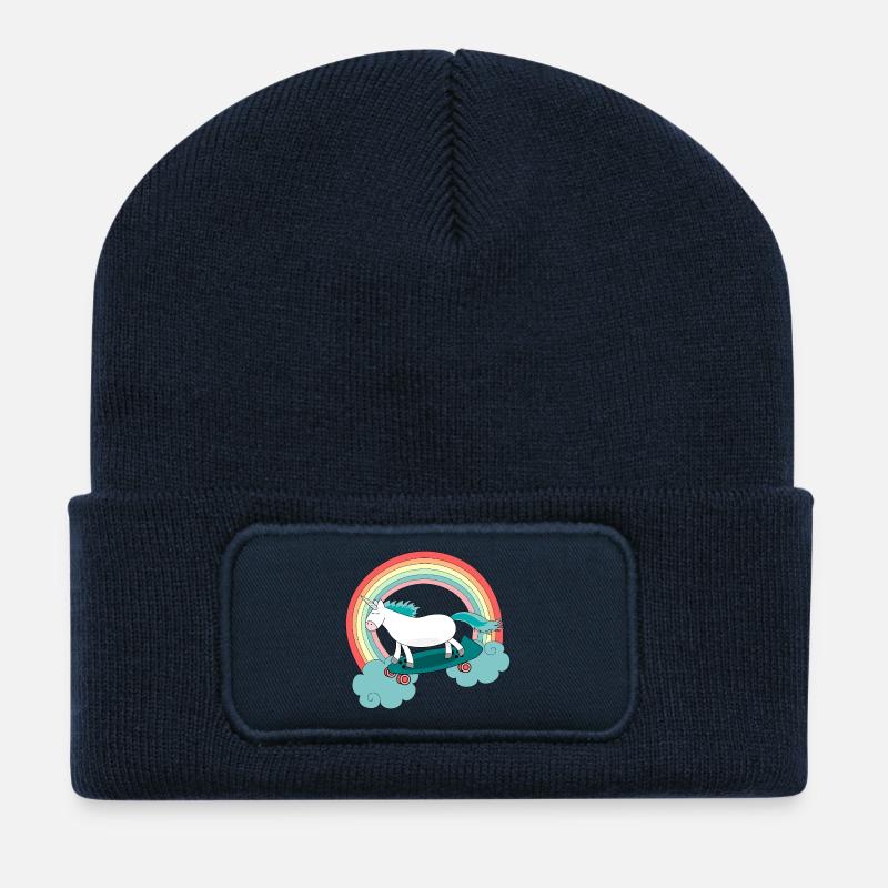 Unicorn with skateboard - Beanie recyclé à patch - bleu marine
