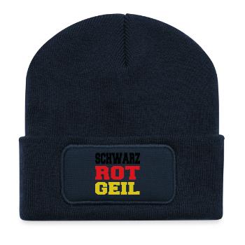 Schwarz Rot Geil Deutschland T-Shirt - Recycelte Patch Beanie - French Navy - Vorne