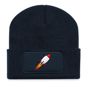 Rakete in Rot - Recycelte Patch Beanie - French Navy - Vorne