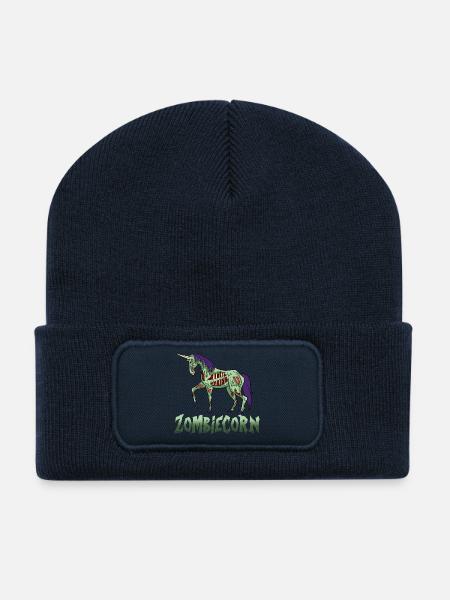 Halloween unicorn untot zombie funny gift - Recycled Patch Beanie - french navy