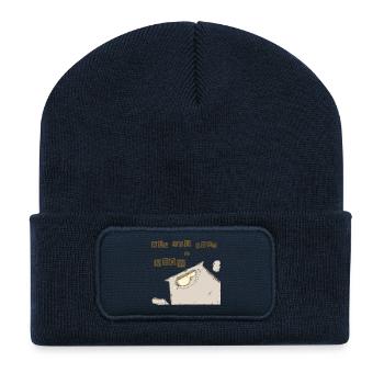 Lustige Katze - Recycelte Patch Beanie - French Navy - Vorne