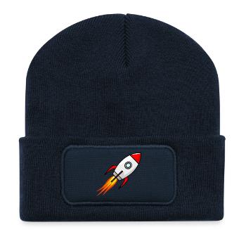rakete rocket space shuttle ufo raumschiff mond - Recycelte Patch Beanie - French Navy - Vorne