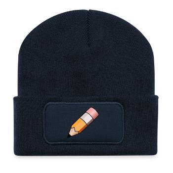 school schule lernen teacher lehrer pencil stift p - Recycelte Patch Beanie - French Navy - Vorne
