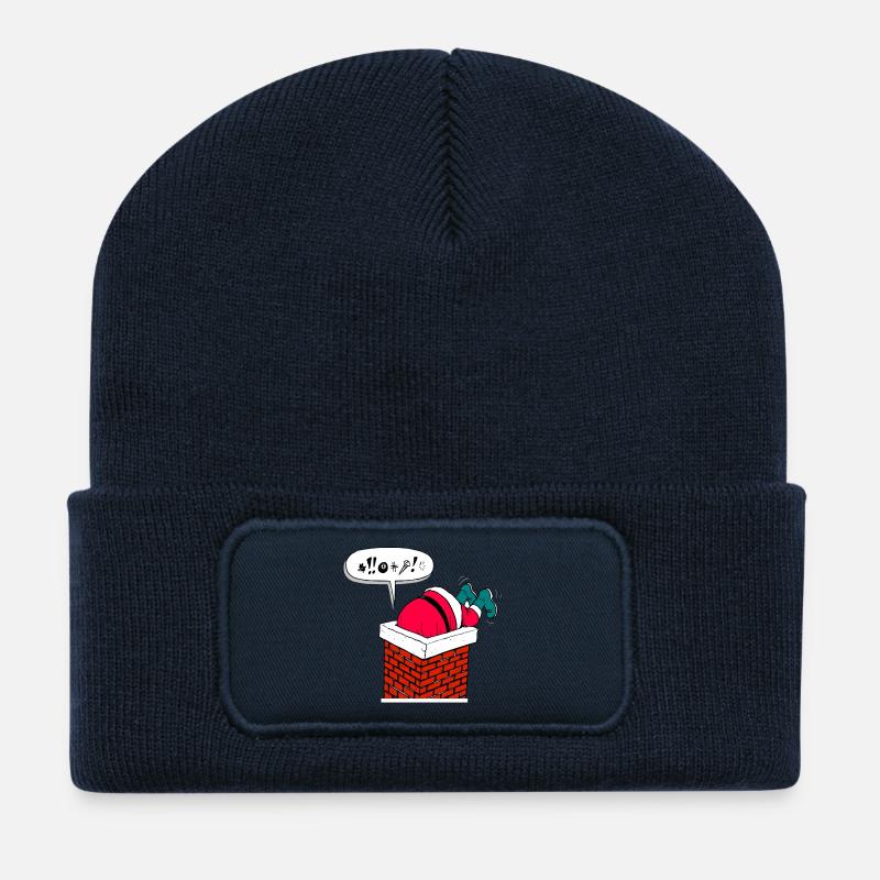 Weihnachtsmann im Schornstein lustig Weihnachten - Recycelte Patch Beanie - French Navy