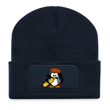 kleiner Pinguin in Frankreich - Recycelte Patch Beanie - French Navy - Vorne