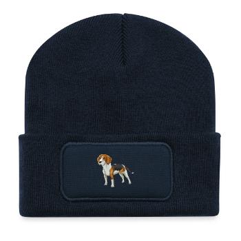 chien Beagle - Beanie recyclé à patch - bleu marine - Devant