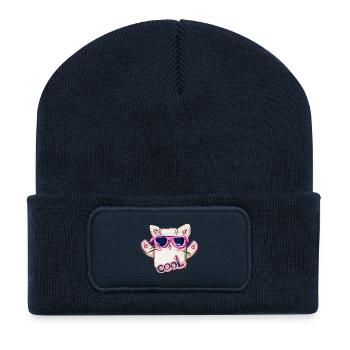 Katze mit Sonnenbrille und cooler Nachricht - Recycelte Patch Beanie - French Navy - Vorne