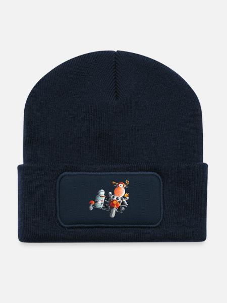 "Express Milk" - vache - moto - Beanie recyclé à patch - bleu marine