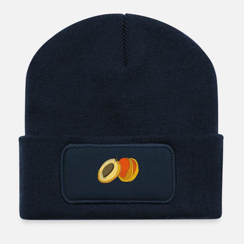Peach Apricot Summer Fruit Fun Gift - Recycled Patch Beanie - french navy