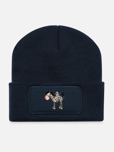 Zebra mit Katze - Recycelte Patch Beanie - French Navy