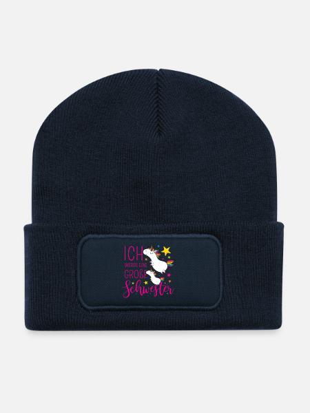 Große Schwester Einhorn Einhörner pink Sterne bunt - Recycelte Patch Beanie - French Navy