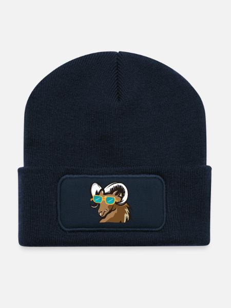 Ram with sunglasses - Recycled Patch Beanie - french navy