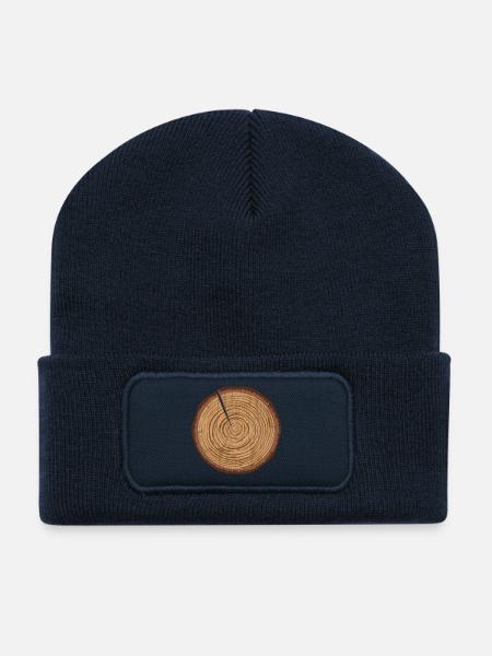 Eine Holzscheibe mit Jahresringe und einen Spalt - Recycelte Patch Beanie - French Navy