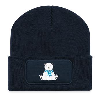 ours polaire assis magique avec écharpe - Beanie recyclé à patch - bleu marine - Devant