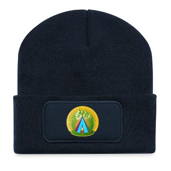 Tipi de tente indienne hétéroclite dans la forêt - Beanie recyclé à patch - bleu marine - Devant