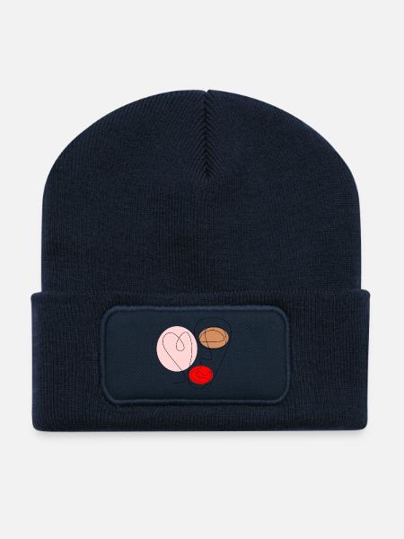 Linienzeichnung Gesicht - Recycelte Patch Beanie - French Navy