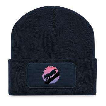 Schwarzer Tier-Panther aus dem Dschungel - Recycelte Patch Beanie - French Navy - Vorne