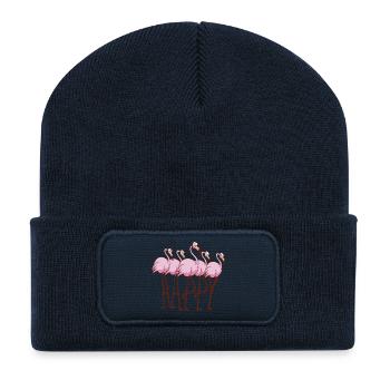 Flamants roses - Beanie recyclé à patch - bleu marine - Devant