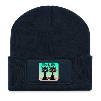 Hochzeit Verlobung - Katzendekoration - Ehe - MRS - Recycelte Patch Beanie - French Navy - Vorne
