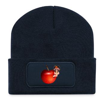 petit ver de terre comme hip hopper dans une pomme rouge - Beanie recyclé à patch - bleu marine - Devant