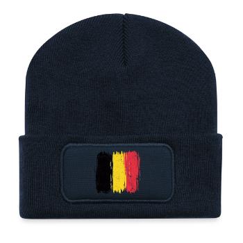 Belgian Flag Abstract Brush Strokes - Recycled Patch Beanie - french navy - Front