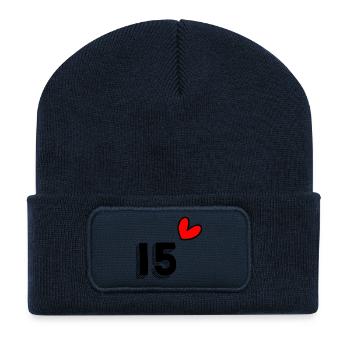 15 ANS. 15e ANNIVERSAIRE. ANNIVERSAIRE 15 ANS. 15 - Beanie recyclé à patch - bleu marine - Devant