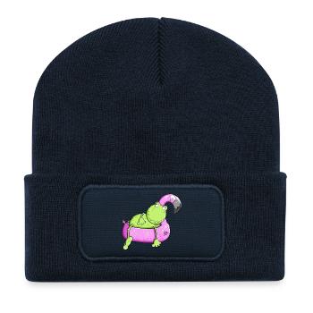 Drôle de grenouille avec flamant rose Prêt pour la baignade I Summer - Beanie recyclé à patch - bleu marine - Devant