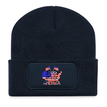 Dieu protège l’Amérique Drapeaux Étoiles - Beanie recyclé à patch - bleu marine - Devant
