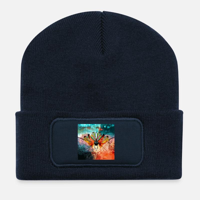 Farbiger Schmetterlingstraum - Recycelte Patch Beanie - French Navy