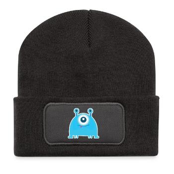 Süßes Einäugiges Monster | Lustiges blaues Chibi-Alien - Recycelte Patch Beanie - Dunkelgrau - Vorne