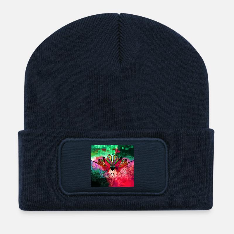 Farbexplosiver Schmetterling Naturkunst - Recycelte Patch Beanie - French Navy