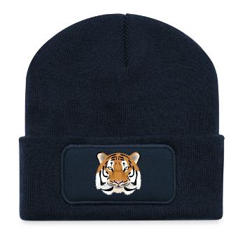 Tête de tigre - colorée - Beanie recyclé à patch - bleu marine - Devant