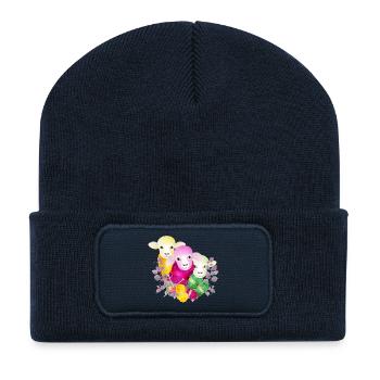 three colourful sheep with balls of wool and knitting needles - Recycled Patch Beanie - french navy - Front