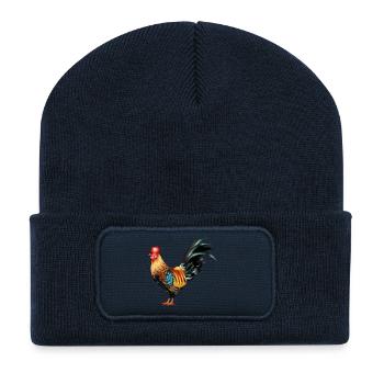 artistically drawn and colourfully coloured rooster - Recycled Patch Beanie - french navy - Front