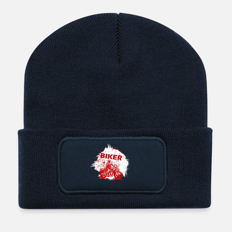 Moto Biker Rouge Effet Splash - Beanie recyclé à patch - bleu marine