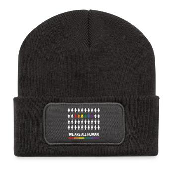 Mois de la fierté LGBTQ - Nous sommes tous humains - Beanie recyclé à patch - charbon - Devant