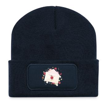 floral envelope with flowers and seal - Recycled Patch Beanie - french navy - Front