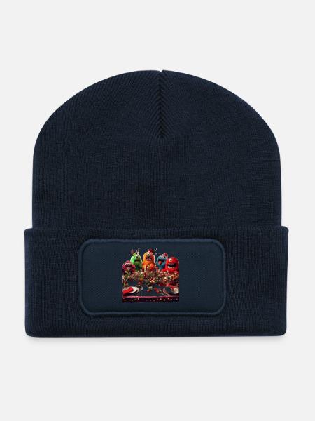 Humorous Monster Christmas Scene - Recycled Patch Beanie - french navy