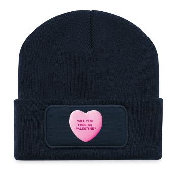 Will you free my Palestine? Süßes Bonbon Herz - Recycelte Patch Beanie - French Navy - Vorne