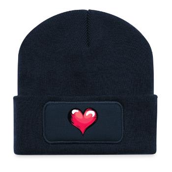 Design élégant en forme de cœur en rouge, noir et blanc - Beanie recyclé à patch - bleu marine - Devant