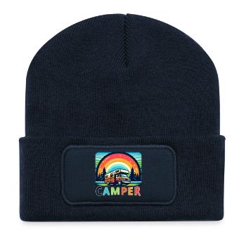Retro Camper Van Natur Rückzugsort - Recycelte Patch Beanie - French Navy - Vorne