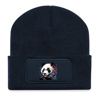 Panda - Beanie recyclé à patch - bleu marine - Devant