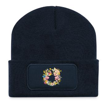 Fleurs et papillons colorés printaniers - Beanie recyclé à patch - bleu marine - Devant