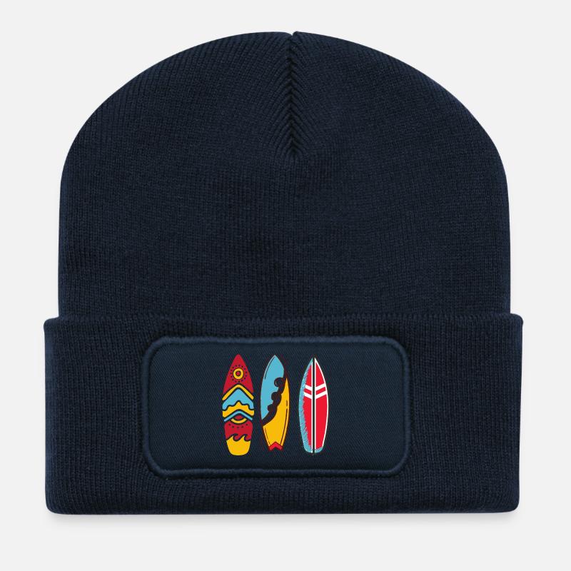 Drei Pop-Art-Surfbretter - Recycelte Patch Beanie - French Navy