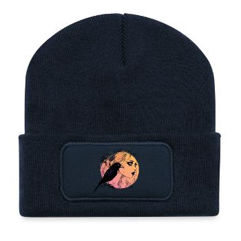 Fille gothique noir corbeau mélancolie Journée de la femme - Beanie recyclé à patch - bleu marine - Devant